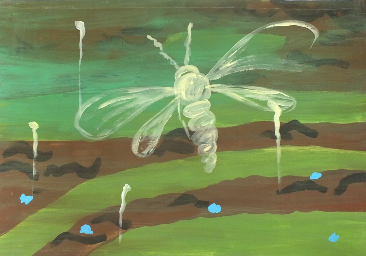 flying insect fliegendes Insekt altered and polluted environment in modern agriculture painting